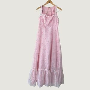 Vintage Lorrie Deb Maxi Dress 9/10 Pink Floral Lace Cottagecore Prairie 70s Boho